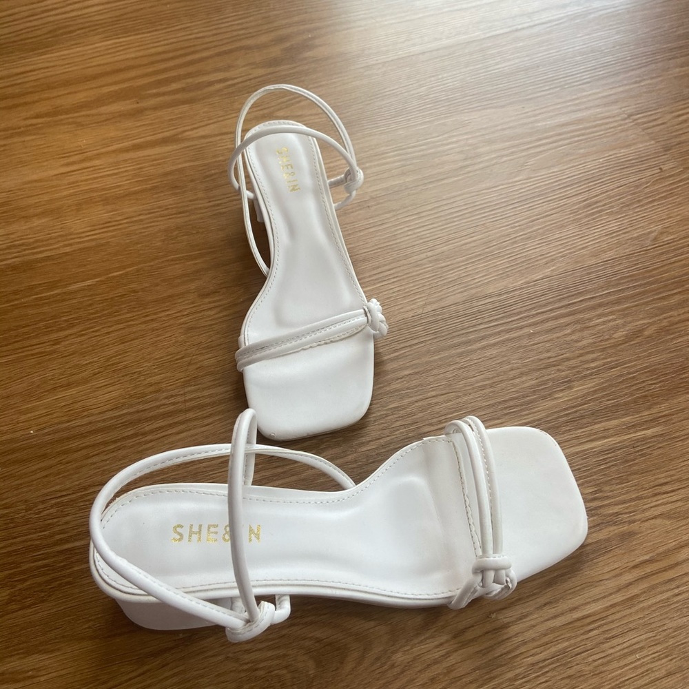 White kitten heel sandals